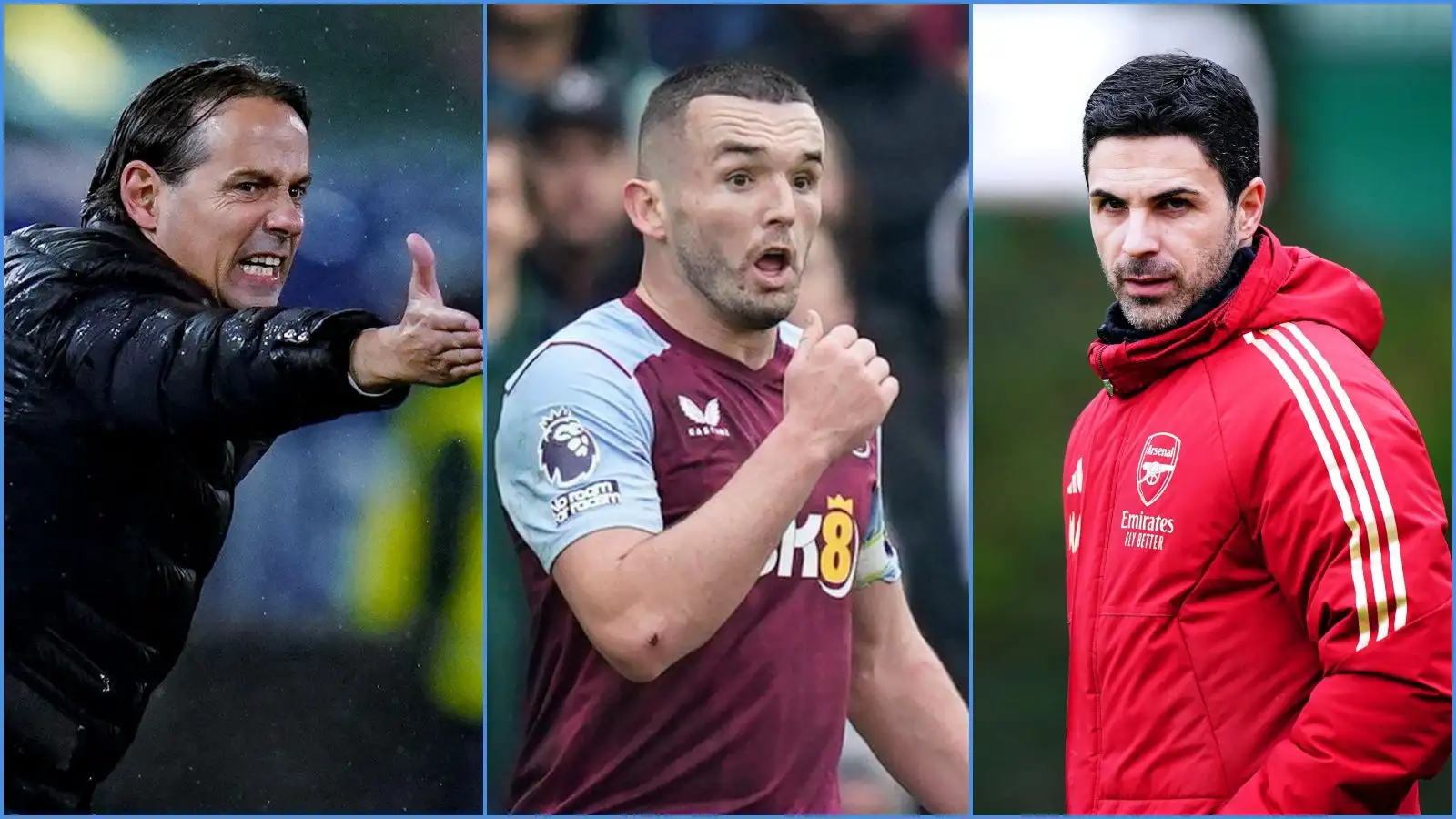 Inter manager Simone Inzaghi, Aston Villa midfielder John McGinn and Arsenal coach Mikel Arteta