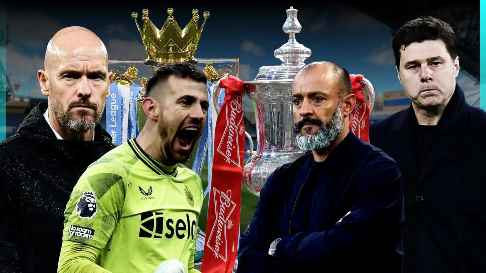 Erik ten Hag, Martin Dubravka, Nuno and Mauricio Pochettino.