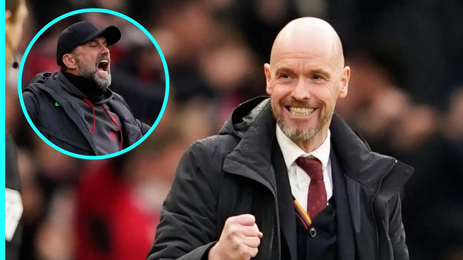 Man Utd 4-3 Liverpool: Ten Hag earns another season as Gakpo and Nunez cop it... 1 Erik 10 Hag celebrates while Jurgen Klopp visual glamors upset.