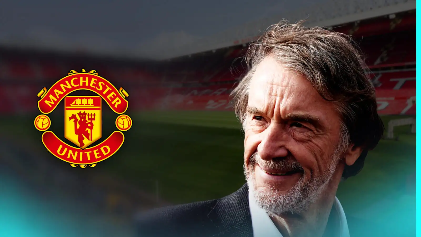 Man Utd set to land 'key' for Ratcliffe as Southampton 'anger' at 'derisory' offer proves futile 1 Sir Jim Ratfliffe along with the Man Utd badge via Worn Trafford in the background