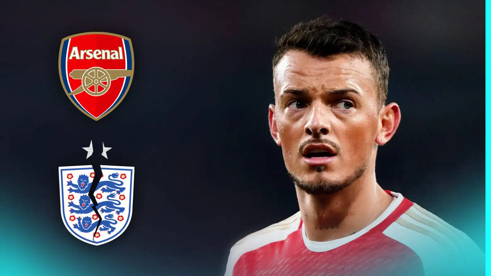 Ben White branded 'weird' by Arsenal hero blaming 'society' for England snub backlash 1 Ben White via the Conglomeration badge and also a chipped England badge along with him