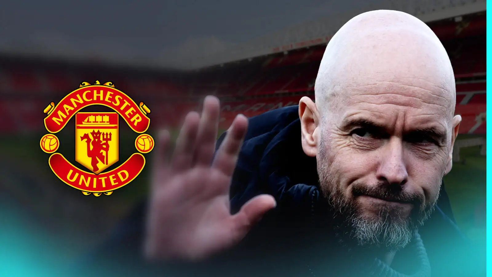Ten Hag sack: Ex-Premier League boss eyes shock return to management with Man Utd job 'the pinnacle' 1 Erik tn Hag waving donning a Man Utd badge along with him and also Ratty Trafford in the background