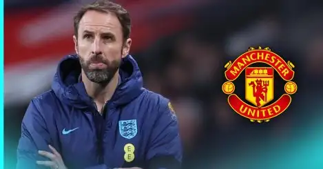 England manager Gareth Southgate and the Manchester United badge