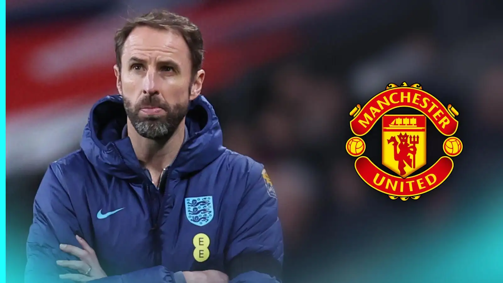 England supervisor Gareth Southgate and the Manchester Joined badge