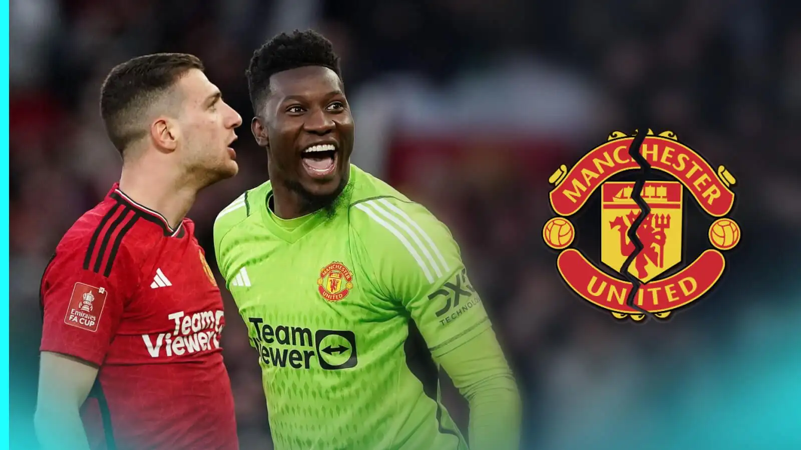Man Utd ripped apart as player 'risks wrath' of teammate by praising someone else 1 Male Utd players Diogo Dalot and also Andre Onana via a broken bar badge