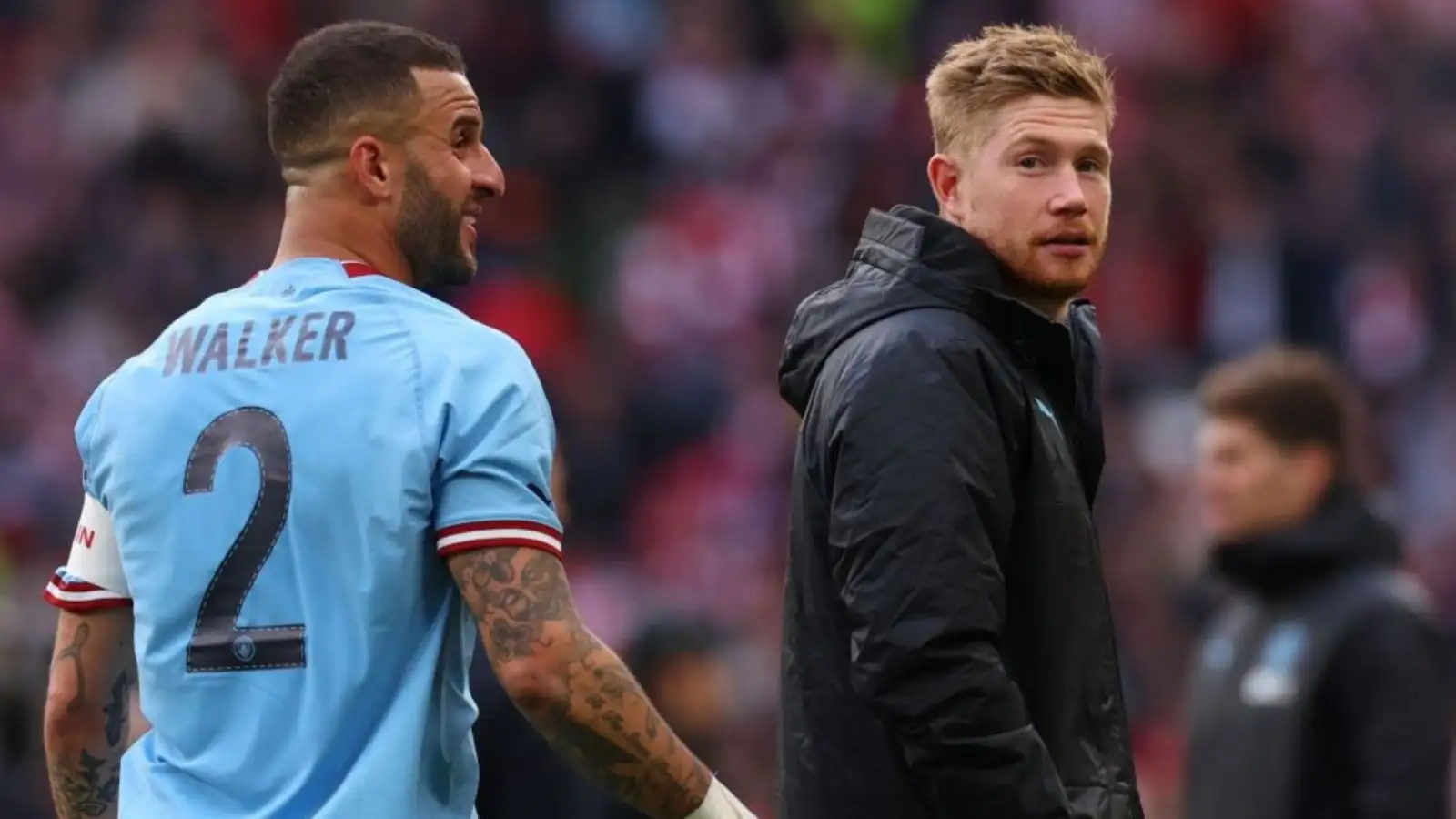 Guardiola confirms Walker is 'training good' but unsure if he will start v Real Madrid 1 Kyle Walker and Kevin De Bruyne after a match.