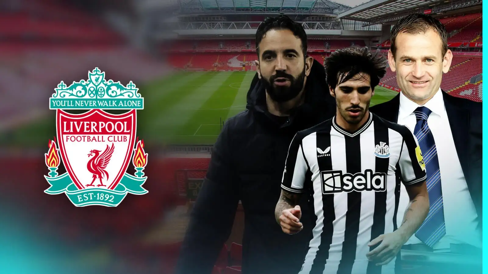 Depicting off employer Ruben Amorim, Newcastle midfielder Sandro Tonali and also showing off supervisor Dan Ashworth with a Liverpool badge