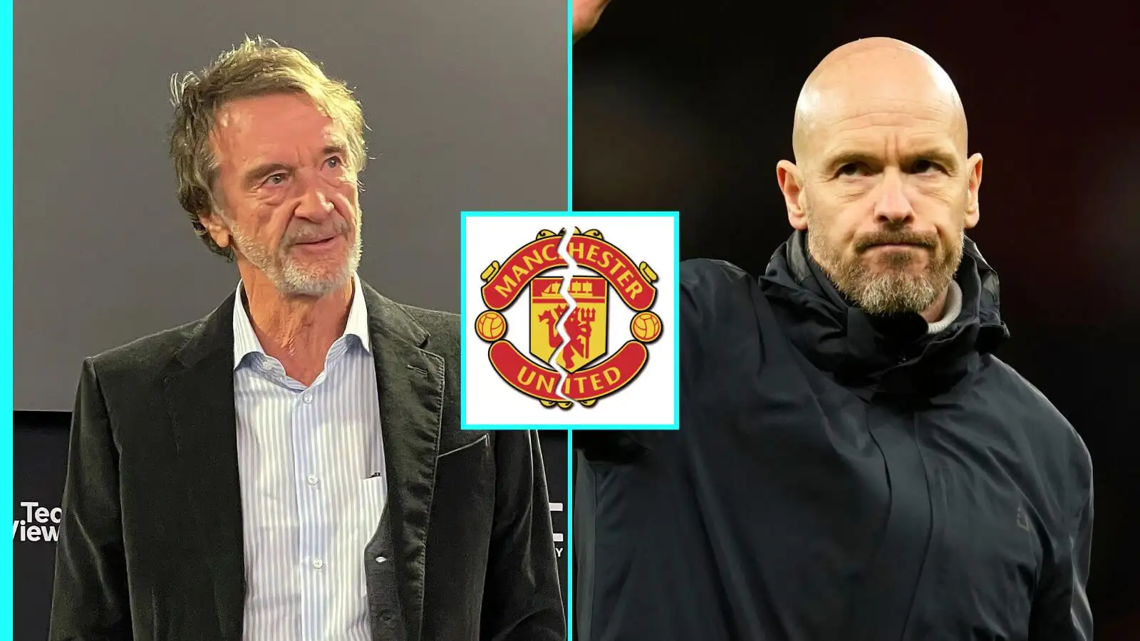 Sir Jim Ratcliffe and also Erik 10 Hag via the Manchester Joined badge