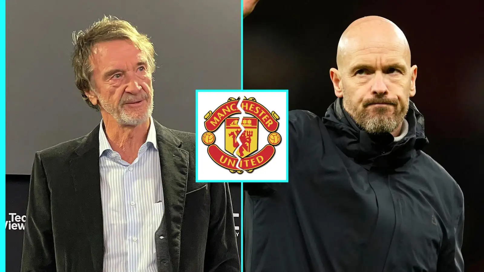 Sir Jim Ratcliffe and Erik ten Hag with the Manchester United badge