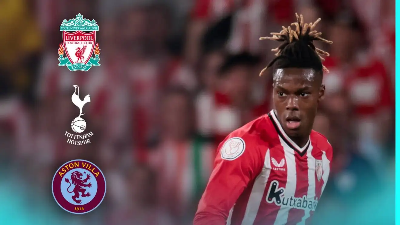 Liverpool transfer: £43m Chelsea target 'tempted' by Reds move with Premier League trio 'keen' 1 Nico Williams throughout a match with the Liverpool, Spurs and Aston Villa badges