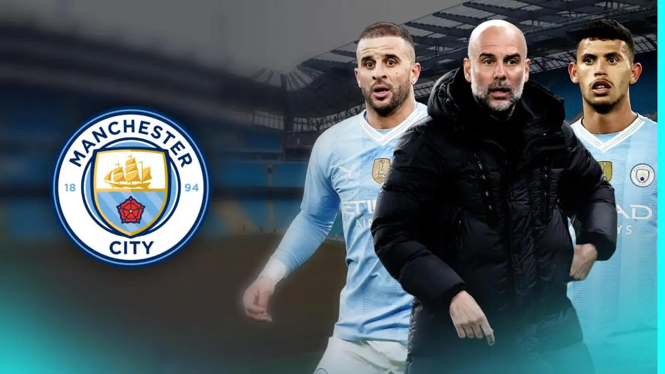 Male CIty trio Pep Guardiola, Kyle Walker and Matheus Nunes