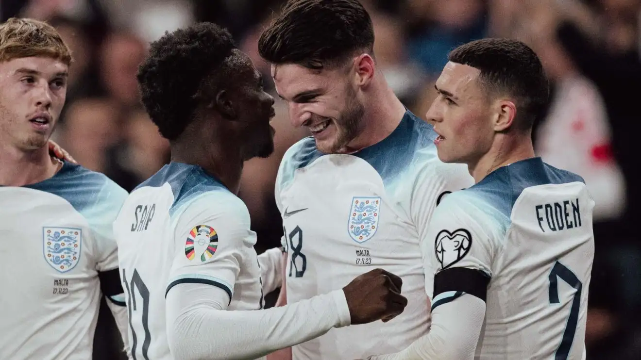 Arsenal star 'unrecognisable' at Euro 2024 as Petit reveals England's 'most worrying' problem 1 Declan Rice, Bukayo Saka, Cole Palmer and Phil Foden throughout a match