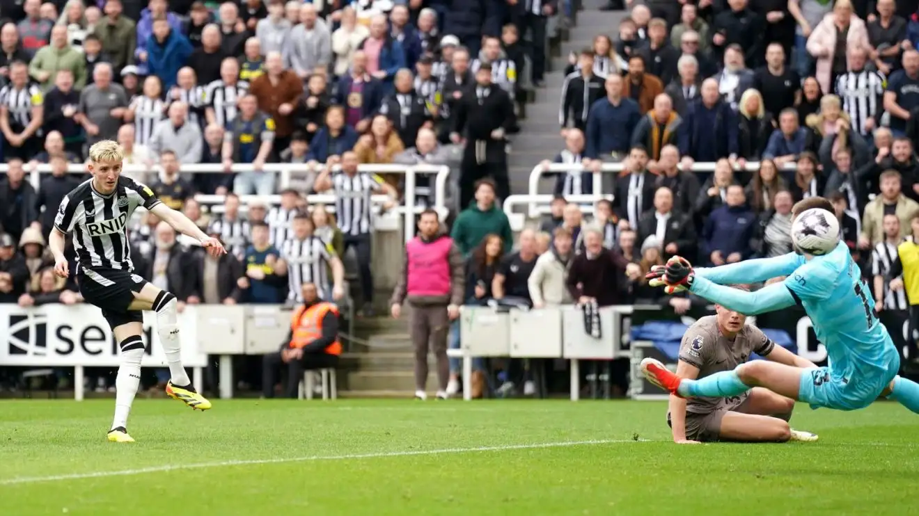 Anthony Gordon scores Newcastle's second in a 4-0 win against Spurs