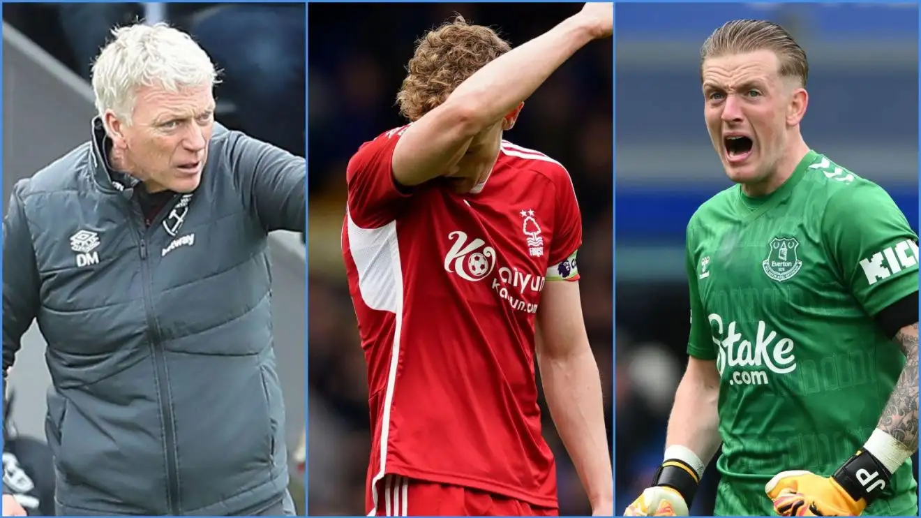 West Ham manager David Moyes, Nottingham Forest player Ryan Yates and Everton keeper Jordan Pickford