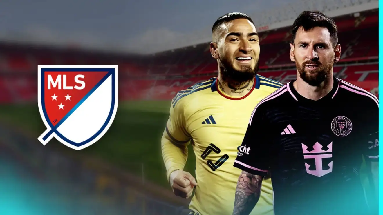 Lionel Messi and Chicho with MLS badge