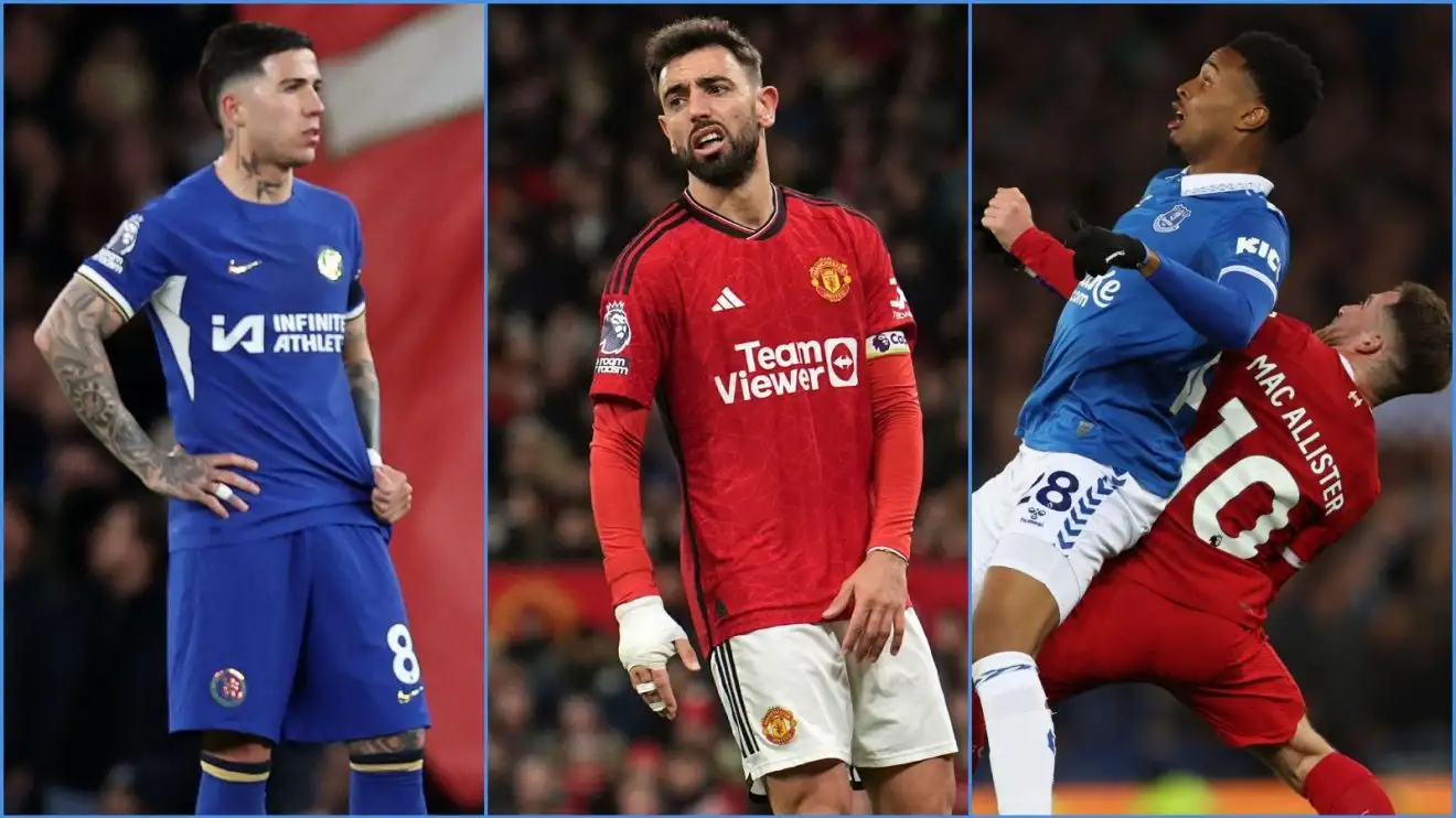 Chelsea midfielder Enzo Fernandez, Manchester United player Bruno Fernandes, Everton striker Youssef Chermiti and Liverpool's Alexis Mac Allister