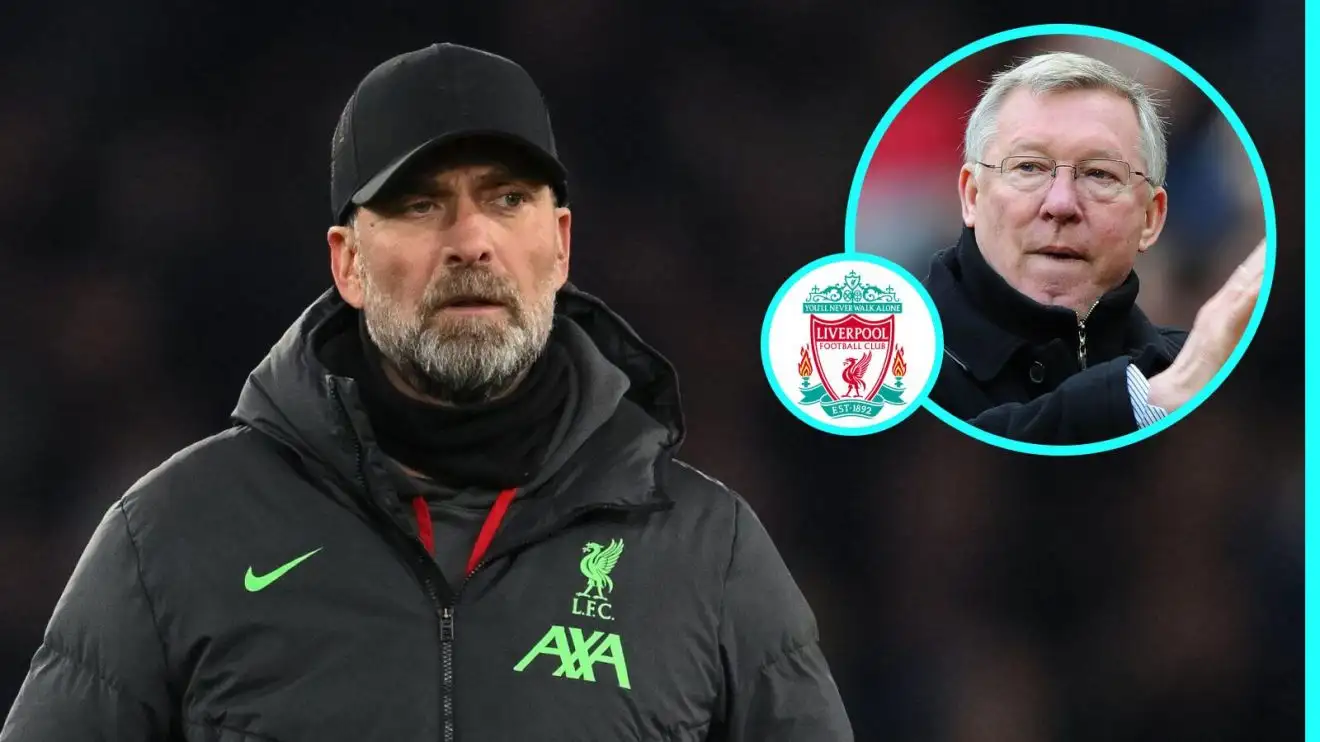 Liverpool manager Jurgen Klopp and Manchester United coach Sir Alex Ferguson
