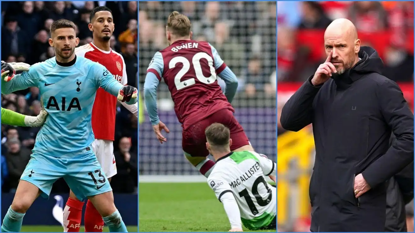 Tottenham keeper Guglielmo Vicario, Arsenal defender William Saliba, West Ham forward Jarrod Bowen, Liverpool midfielder Alexis Mac Allister and Manchester United manager Erik ten Hag