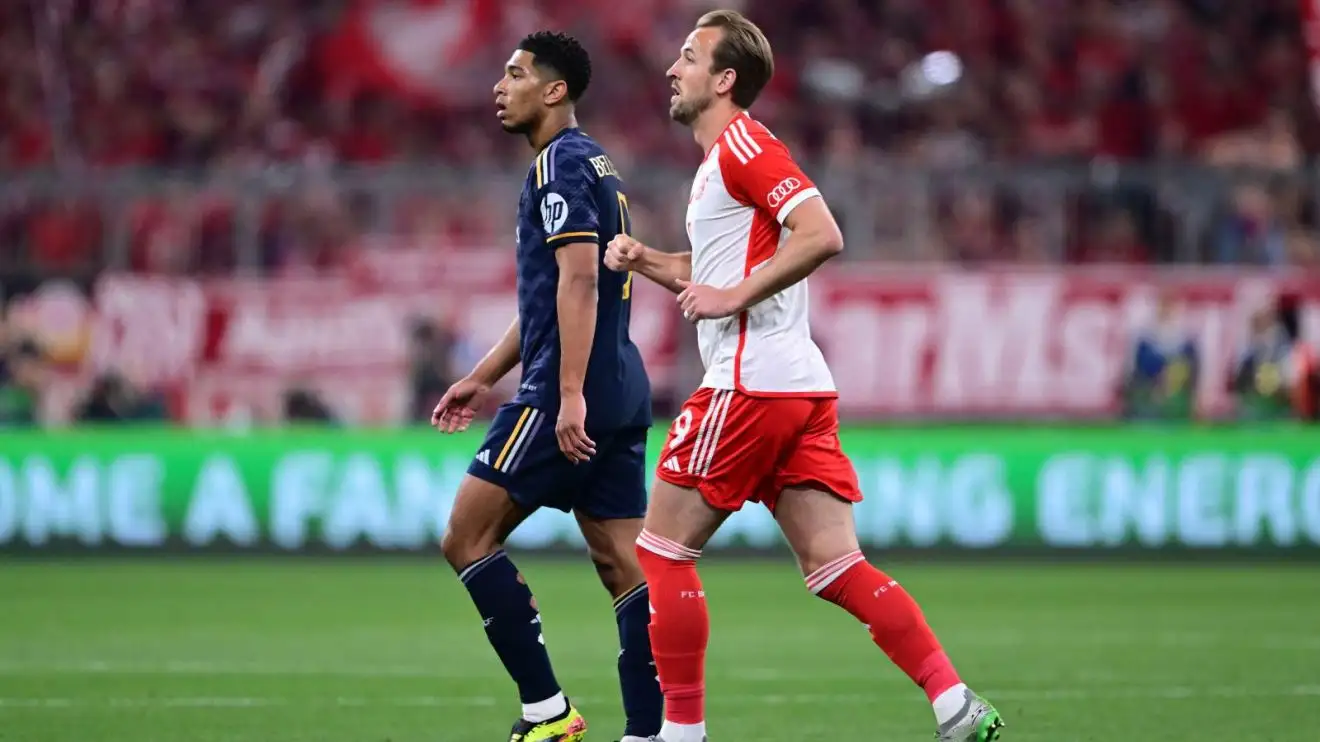Jude Bellingham and also Harry Kane during a match