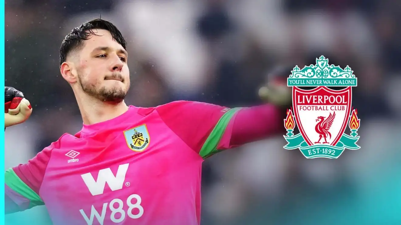 Liverpool target urged to turn down 'huge' opportunity as Anfield transfer is deemed 'not ideal' 1 Burnley goalkeeper James Trafford next to Liverpool badge