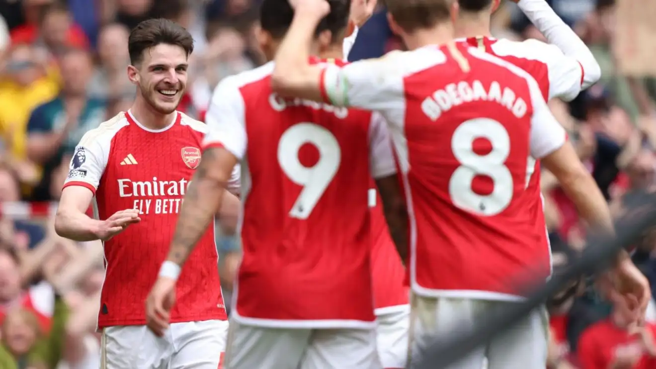 Declan Rice celebrates with Arsenal
