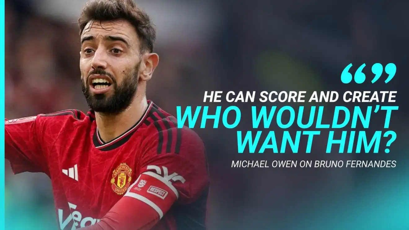 Ten Hag sack? Man Utd need 'right manager' before sorting future of star who did the unthinkable 1 Guy Utd captain Bruno Fernandes receives celebrate from Michael Owen