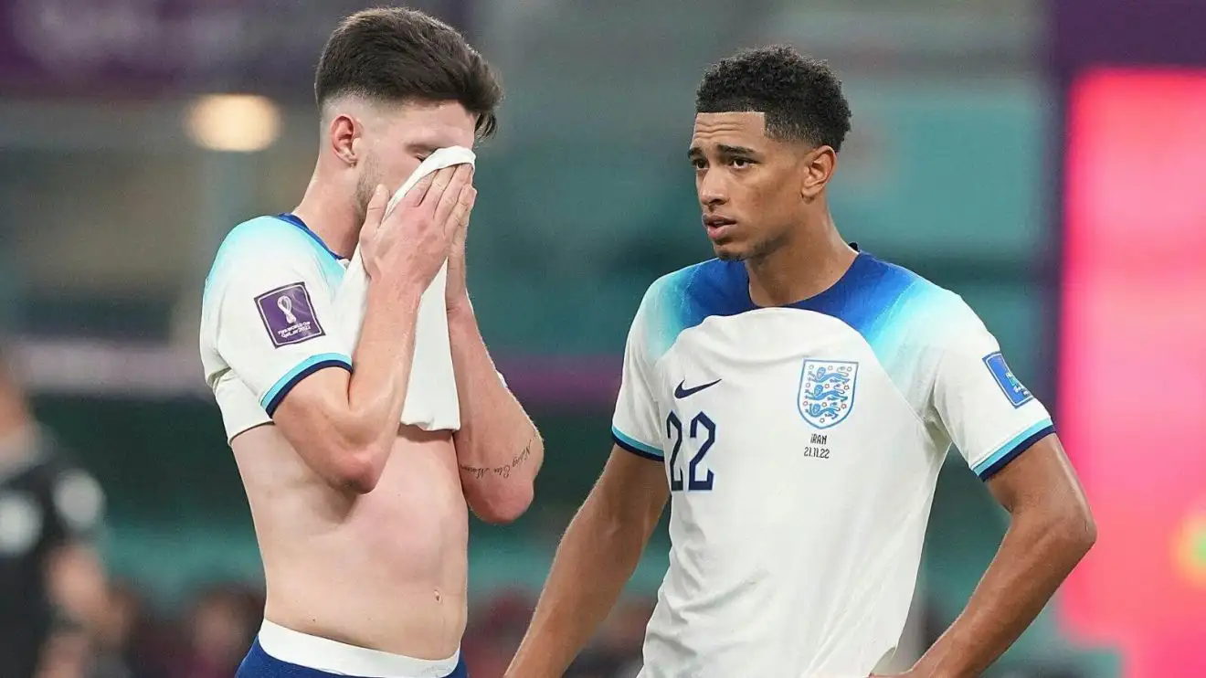 England panic over Rice and Trippier fitness as Southgate 'ban' stance confirmed following injury 1 Jude Bellingham and Declan Rice during a match for England