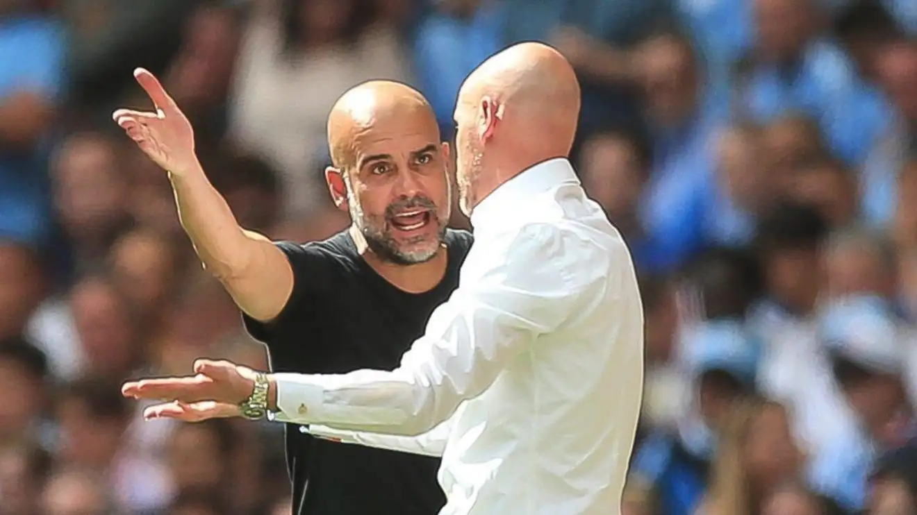 Man Utd 'staff' member's two-word dig at Man City explains Arsenal motivations amid 'relegation' claim 1 Male Metropolis peak mutt Pep Guardiola and also Male Utd peak mutt Erik 10 Hag
