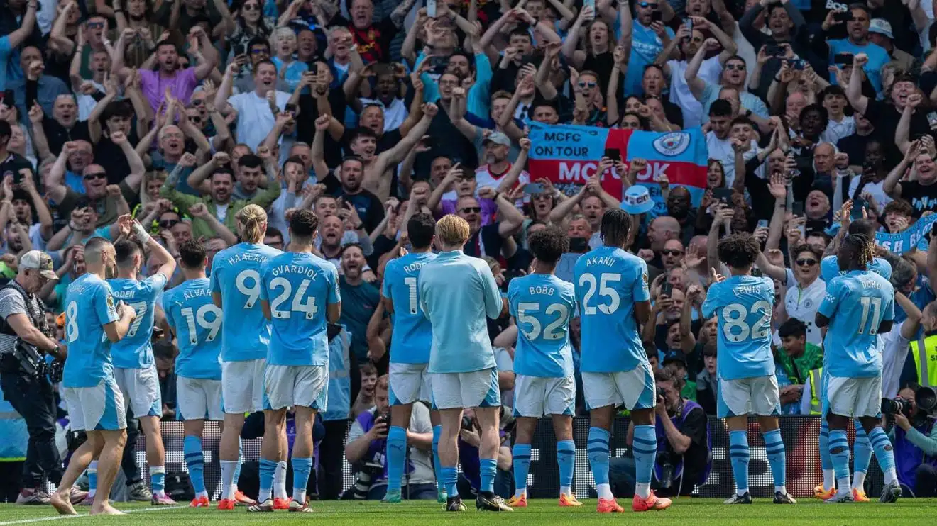 Manchester City celebrate their win over Fulham