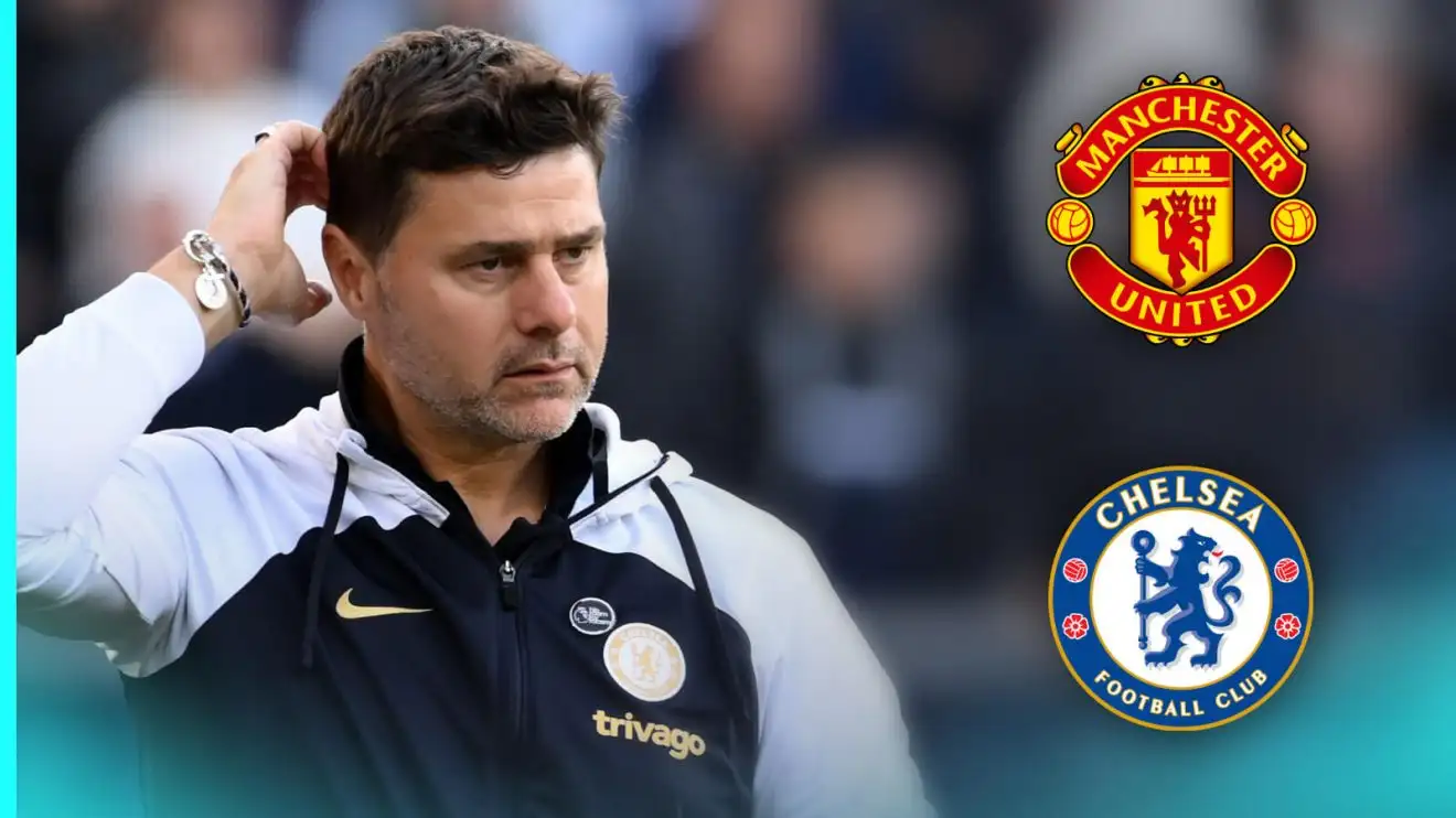Chelsea or Man Utd the most stupid in Mauricio Pochettino farce? 1 Mauricio Pochettino with Chelsea and Male Utd badges