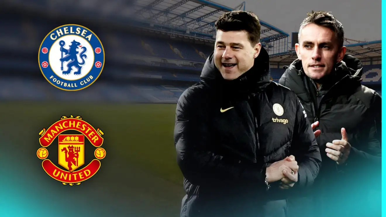 Mauricio Pochettino and Kieran McKenna via Chelsea and Male Utd badges