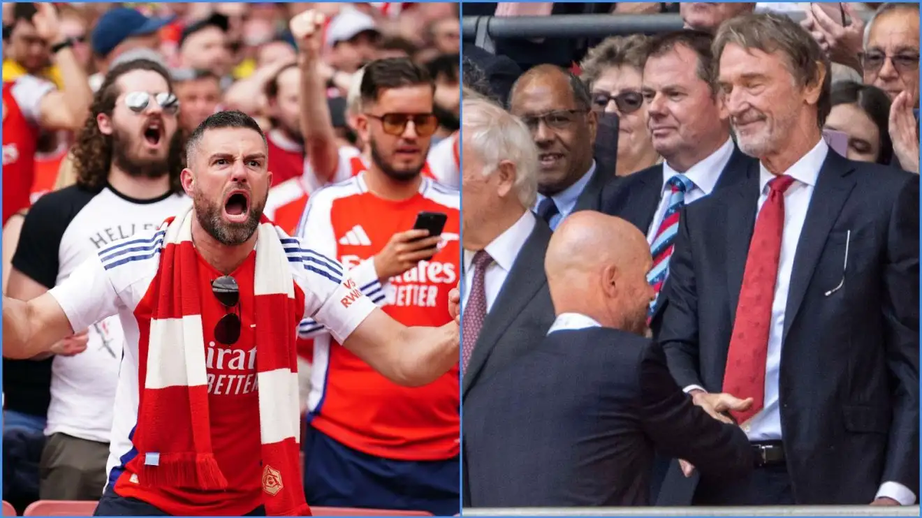 Why Manchester United must still sack Erik ten Hag despite 'greatest performance of post-Fergie era' 1 Arsenal supporters wearing Erik 10 Hag and Sir Jim Ratcliffe of Manchester United