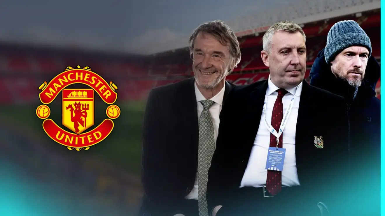 Man Utd 'horror show' accused of 'violating human rights' as Liverpool fan 'pities' Ten Hag 'disaster' 1 Jason Wilcox, Sir Jim Ratcliffe and Erik ten Hag at Individual Utd.