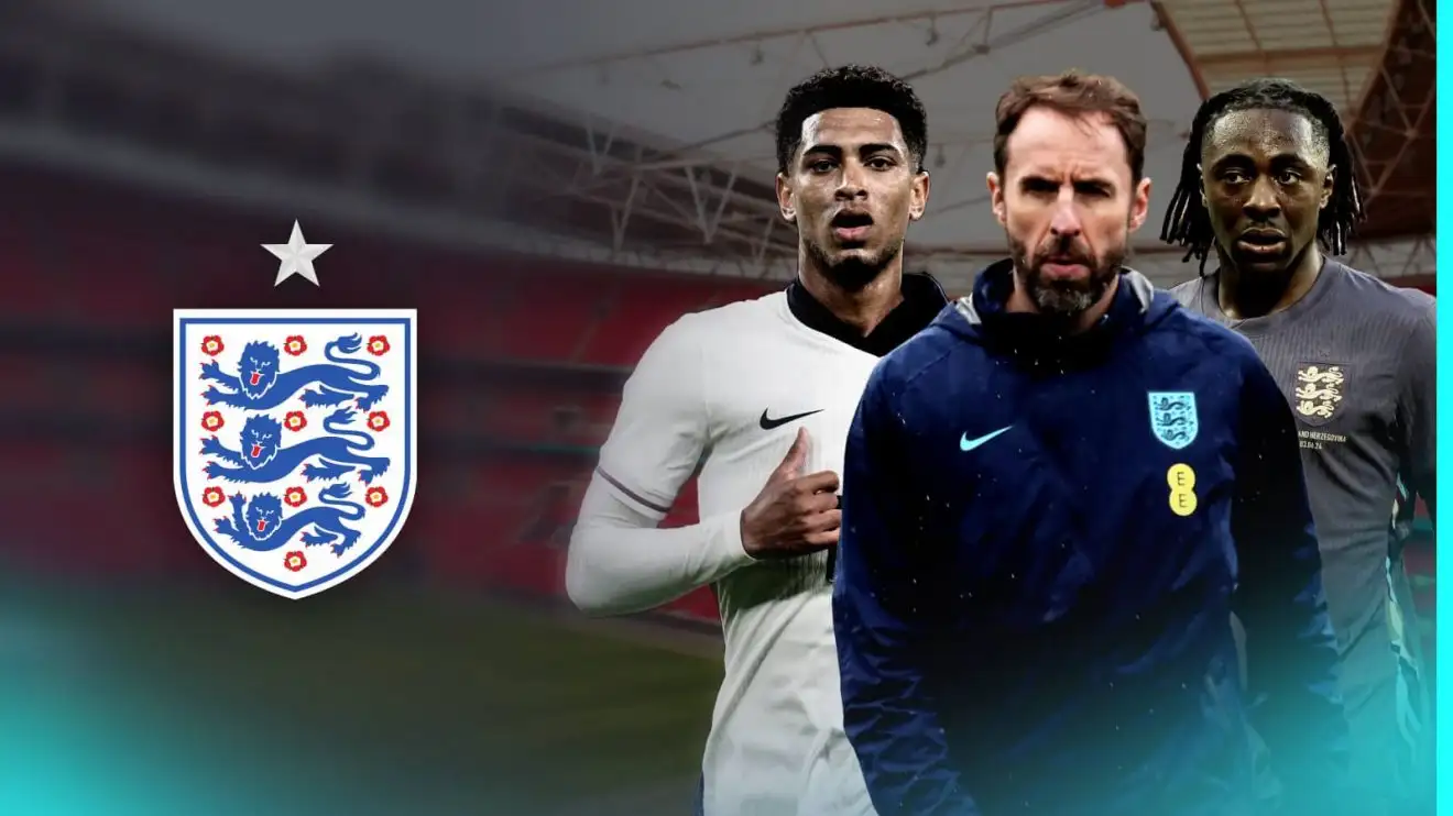 Future Man Utd manager Gareth Southgate is England's only weakness 1 Jude Bellingham, Gareth Southgate as well as Eberechi Eze with the England badge