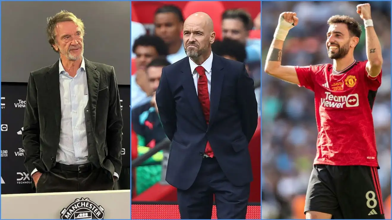 Manchester United fans celebrating Ten Hag decision is 'strange'; Ratcliffe given brilliant idea 1 Manchester United co-owner Sir Jim Ratcliffe, supervisor Erik ten Hag and captain Bruno Fernandes