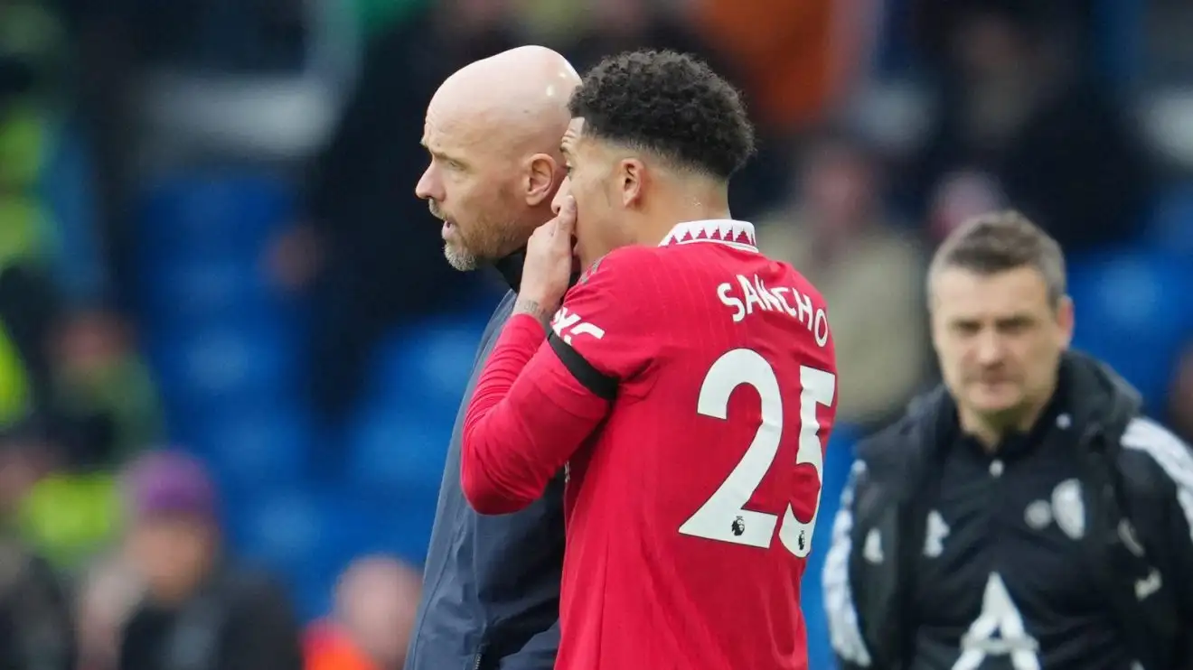 Individual Utd duo Jadon Sancho and also Erik ten Hag