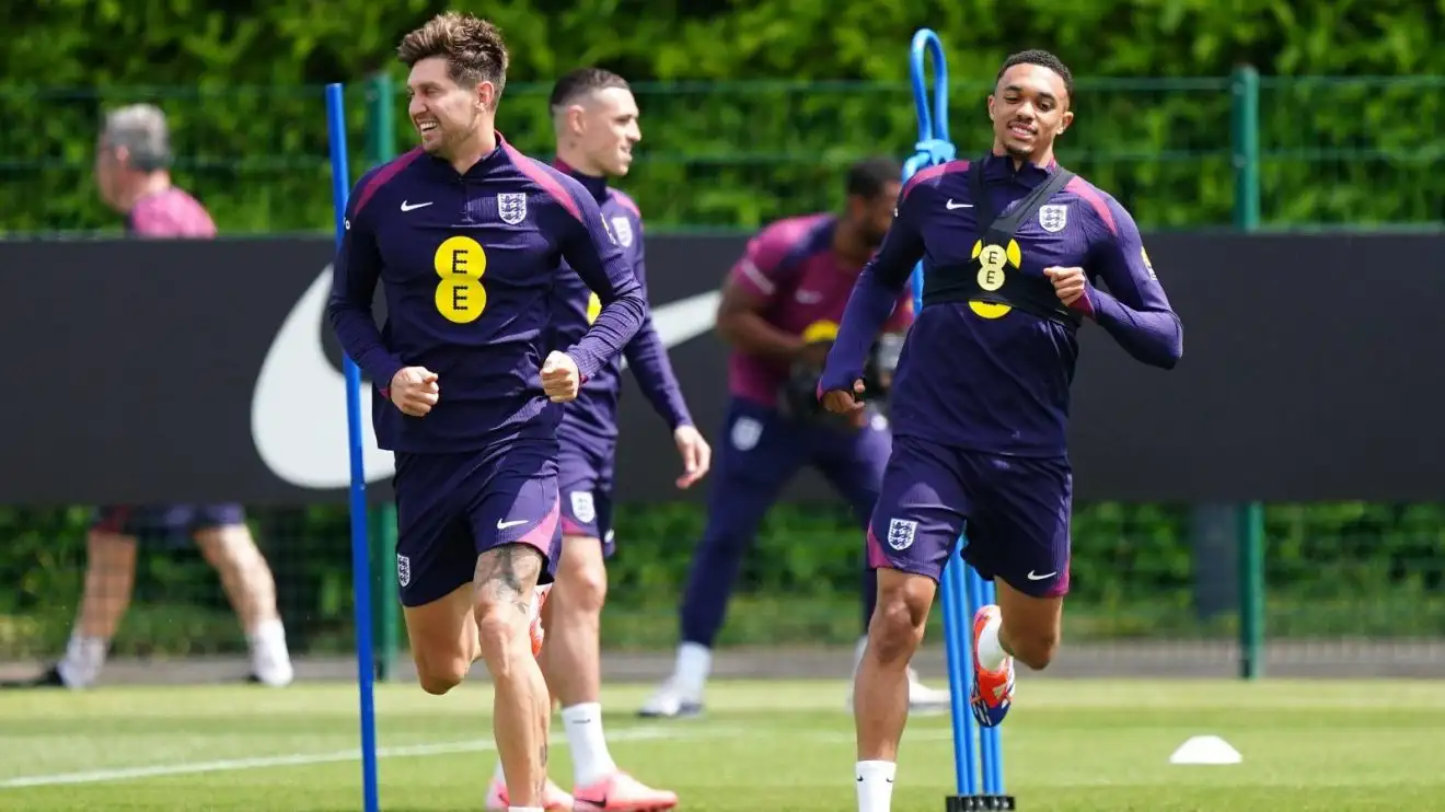 England duo Trent Alexander-Arnold and John Stones during a mentoring session