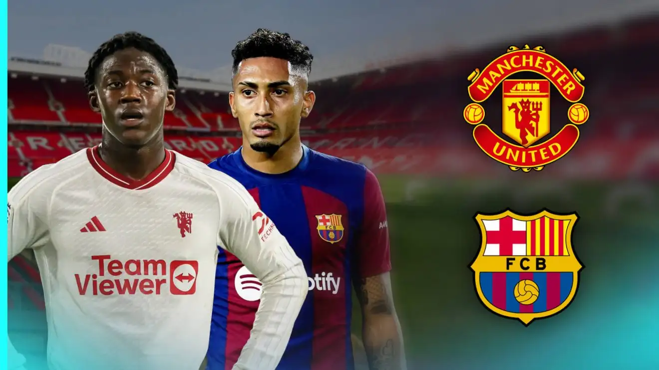 Barcelona president puts transfer 'focus' on Man Utd star after making Raphinha exchange offer 1 Male Utd midfielder Kobbie Mainoo and Raphinha