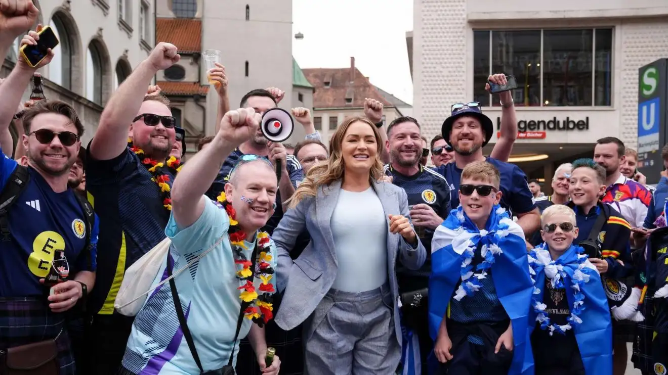 Laura Woods 'substitution' makes headlines as Sun prays for wardrobe malfunction 1 Laura Woods with Scotland dreamers