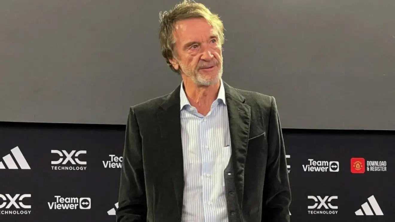 Guy Utd co-retailer Sir Jim Ratcliffe at a press meeting