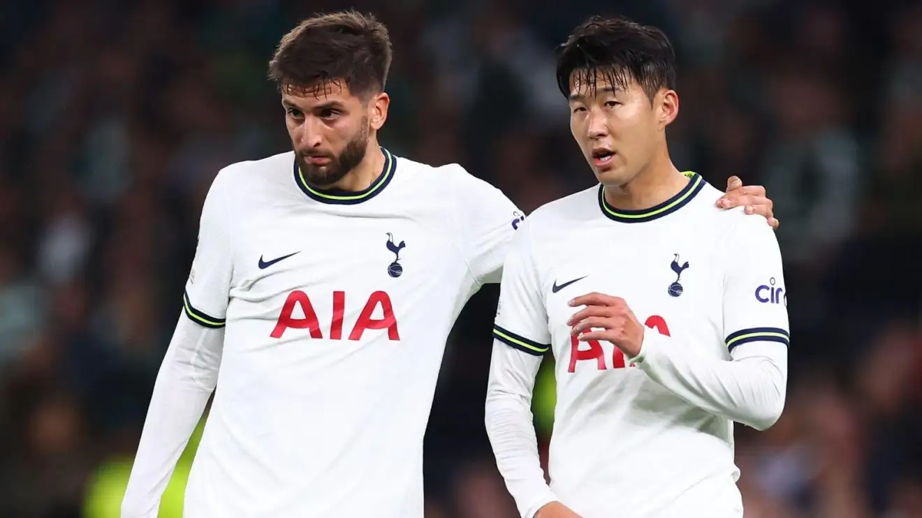 Tottenham players Rodrigo Bentancur and Heung-min Son during a match