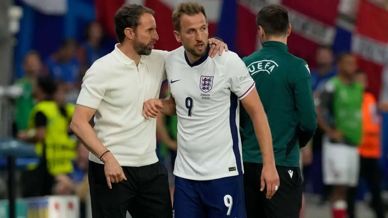 England captain Harry Kane and also supervisor Gareth Southgate throughout a suit