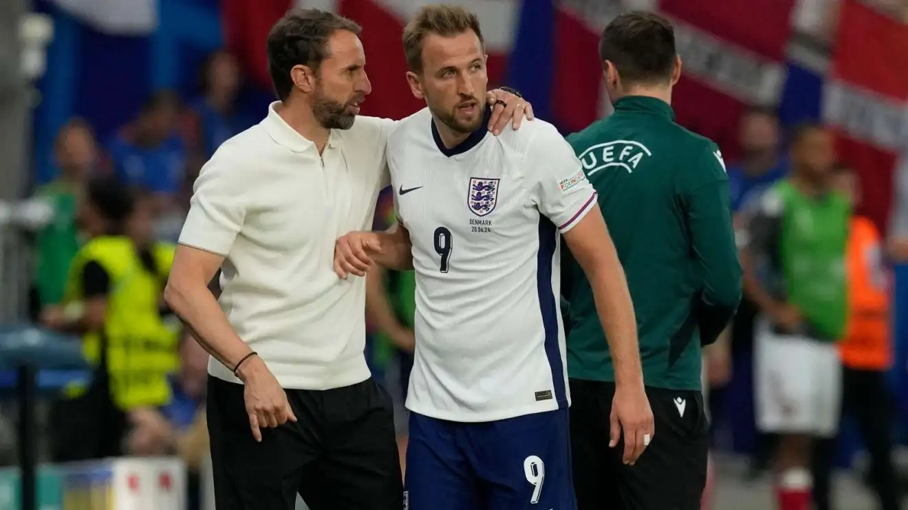 England: Kane recalls Scotland, Euro 2020 draw after 'not our greatest game' vs Denmark 1 England captain Harry Kane and supervisor Gareth Southgate during a match