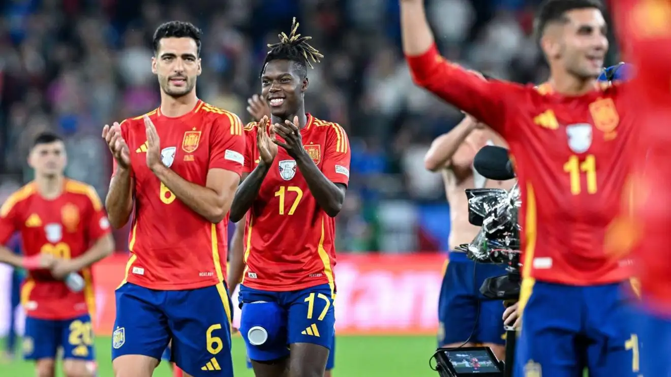 Reported Arsenal targets Mikel Merino and Nico Williams express joy a Spain triumph