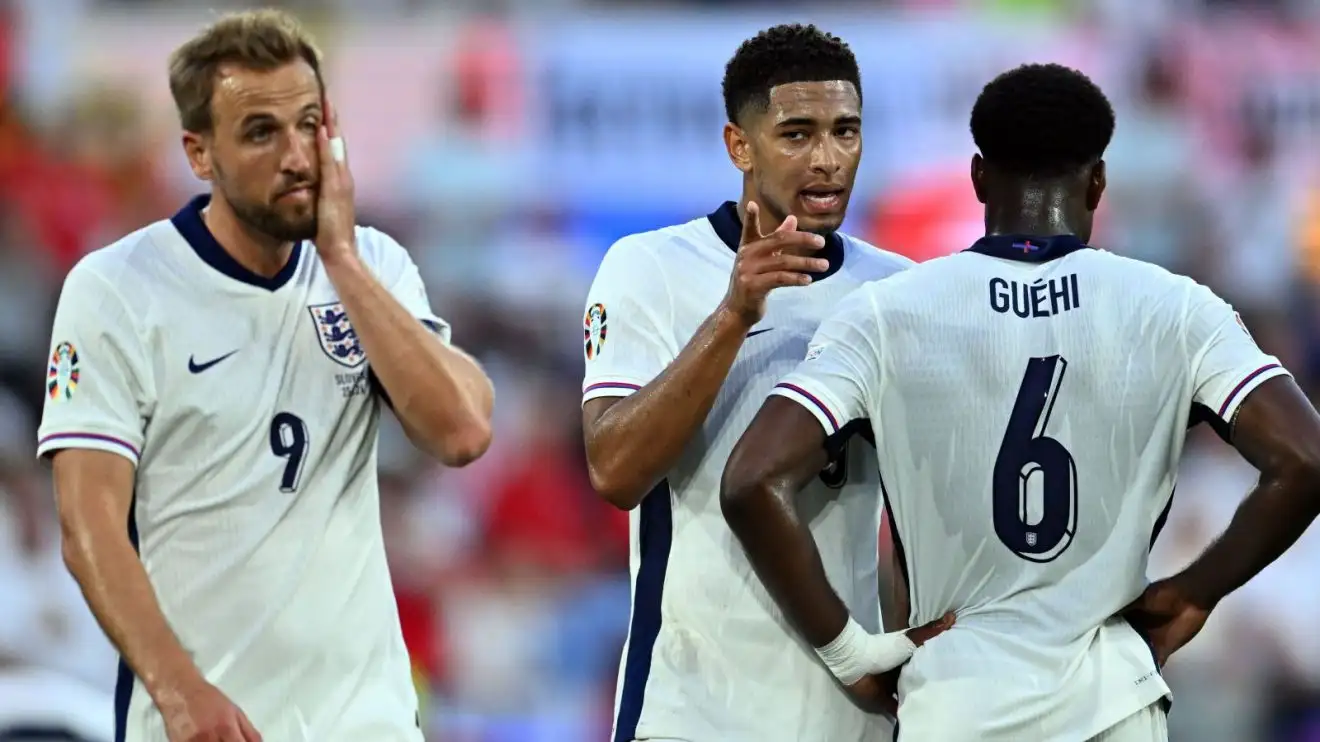 Harry Kane, Jude Bellingham and Marc Guehi react to England drawing 0-0 with Slovenia at Euro 2024