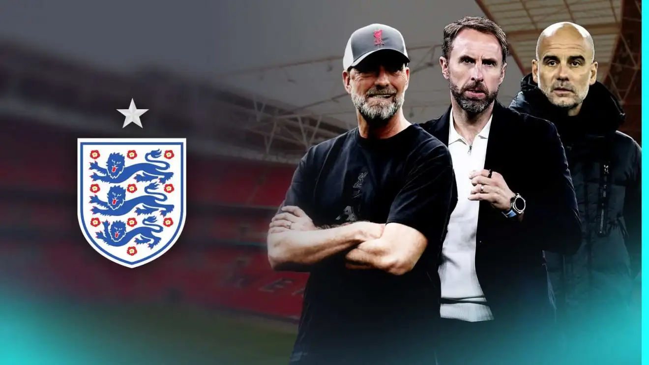 Southgate out? Why Pep Guardiola would not improve England but Jurgen Klopp might 1 Jurgen Klopp, Gareth Southgate and Pep Guardiola through the England badge