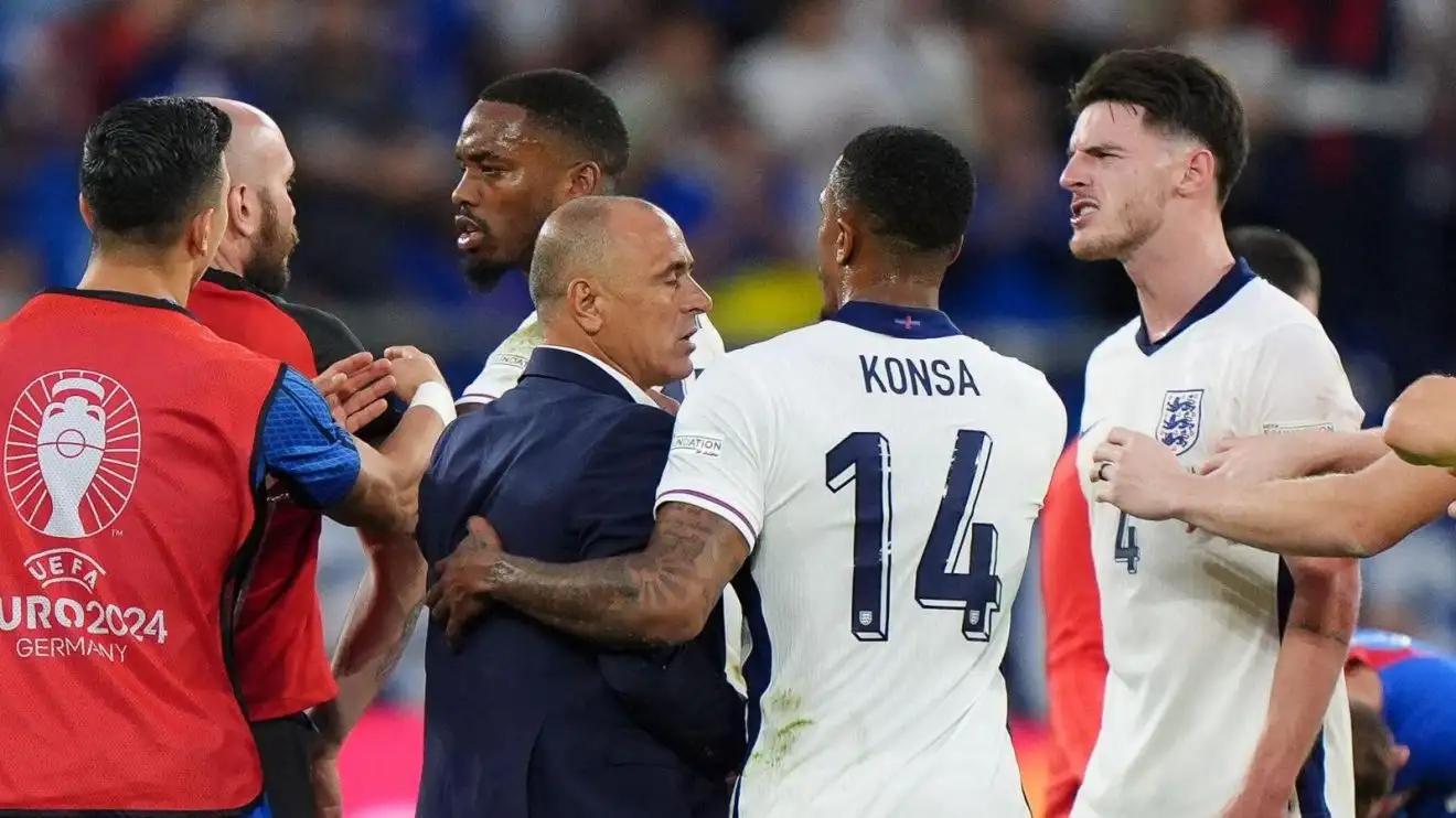 Slovakia boss reacts to Declan Rice bust-up and slams England tactic in dramatic last-16 clash 1 England midfielder Declan Rice
