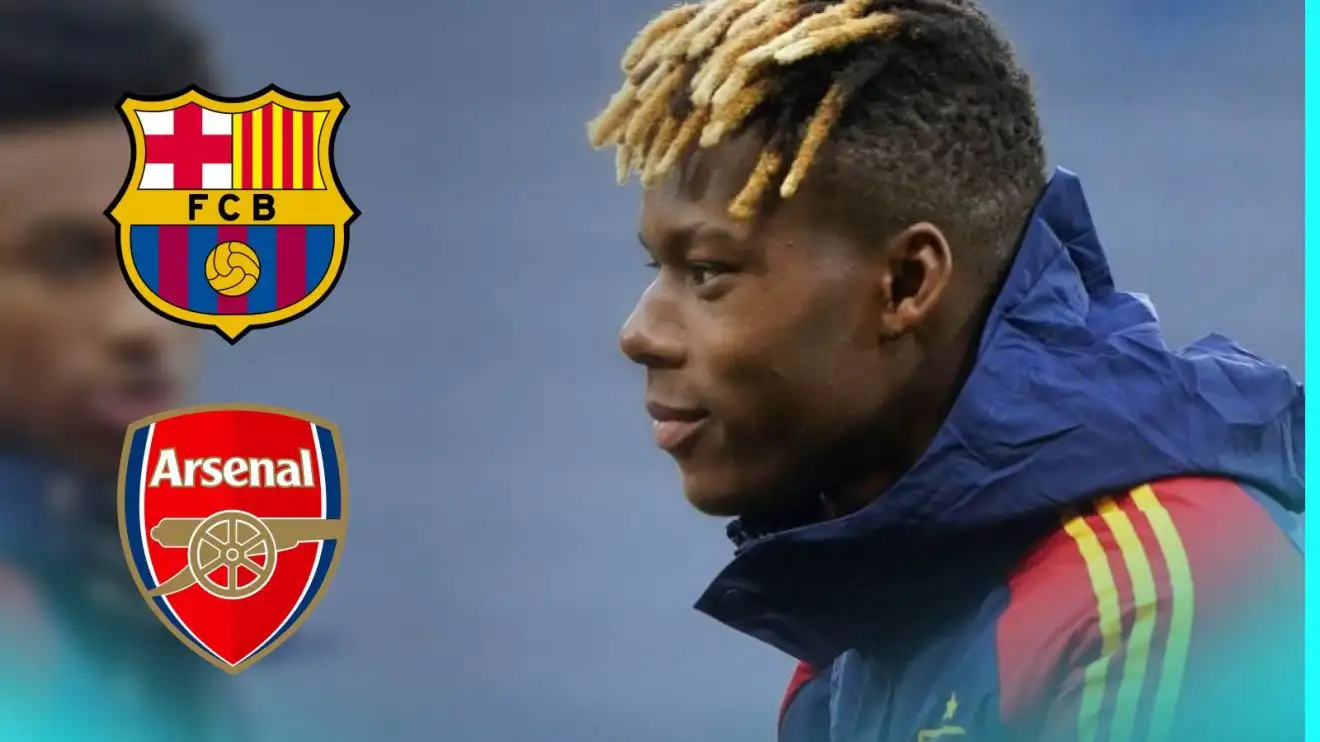 Huge Arsenal blow as 'unexpected turn' sees £48m star 'close agreement' with Euro giants after 'last-minute offer' 1 Nico Williams wearing the Barcelona and Hodgepodge badges