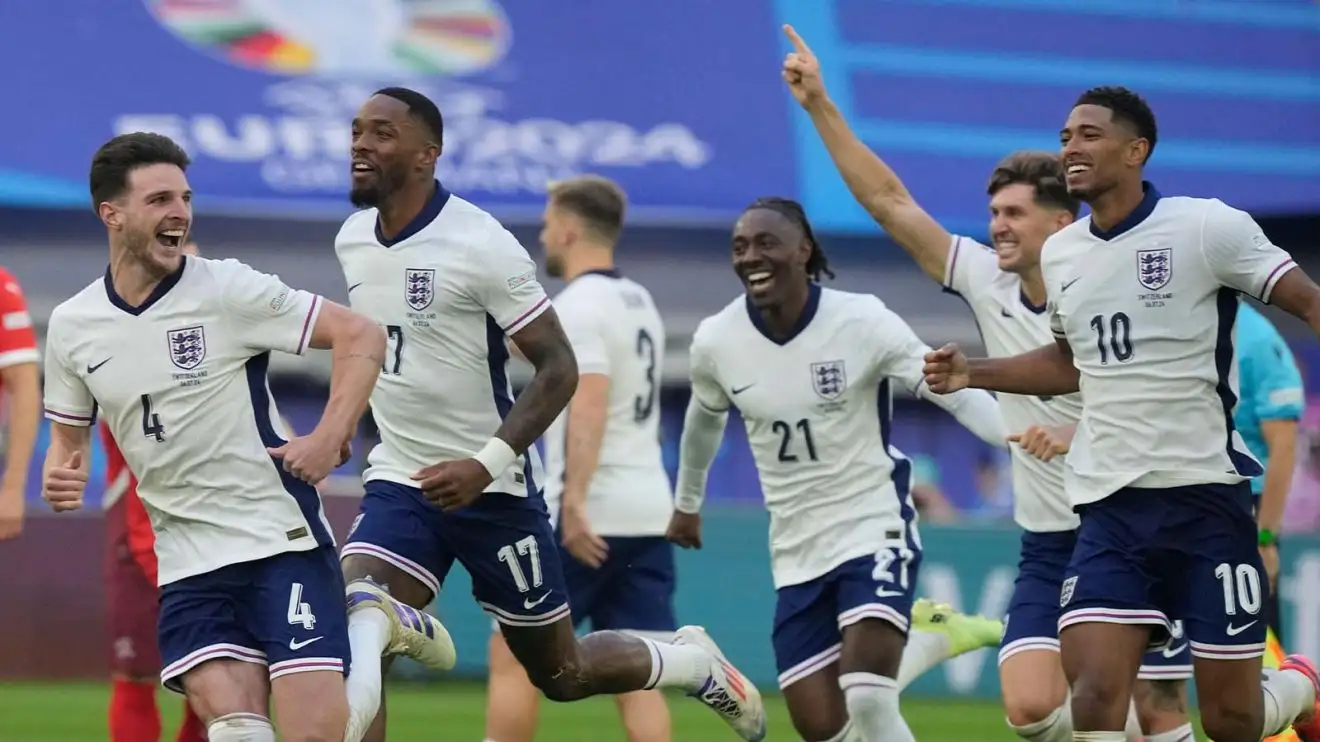 England players celebrate after Trent Alexander-Arnold racked upward the alluring ethical during the penalty shootout