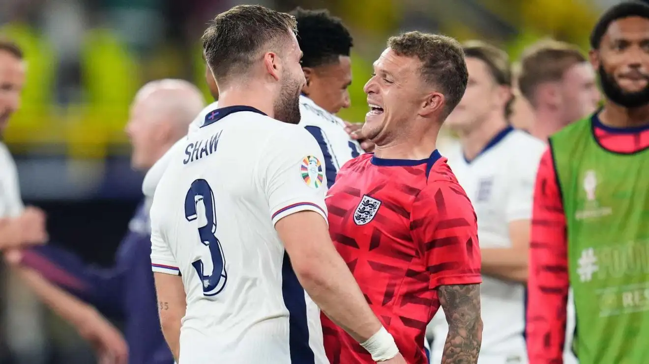 England vs Spain: Southgate to hand 'surprise start' to player with 88 minutes played at Euro 2024 1 England players Luke Shaw and Kieran Trippier celebrate after a win